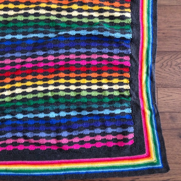 Hand Knit Rainbow Striped Throe Blanket - Picture 5 of 7